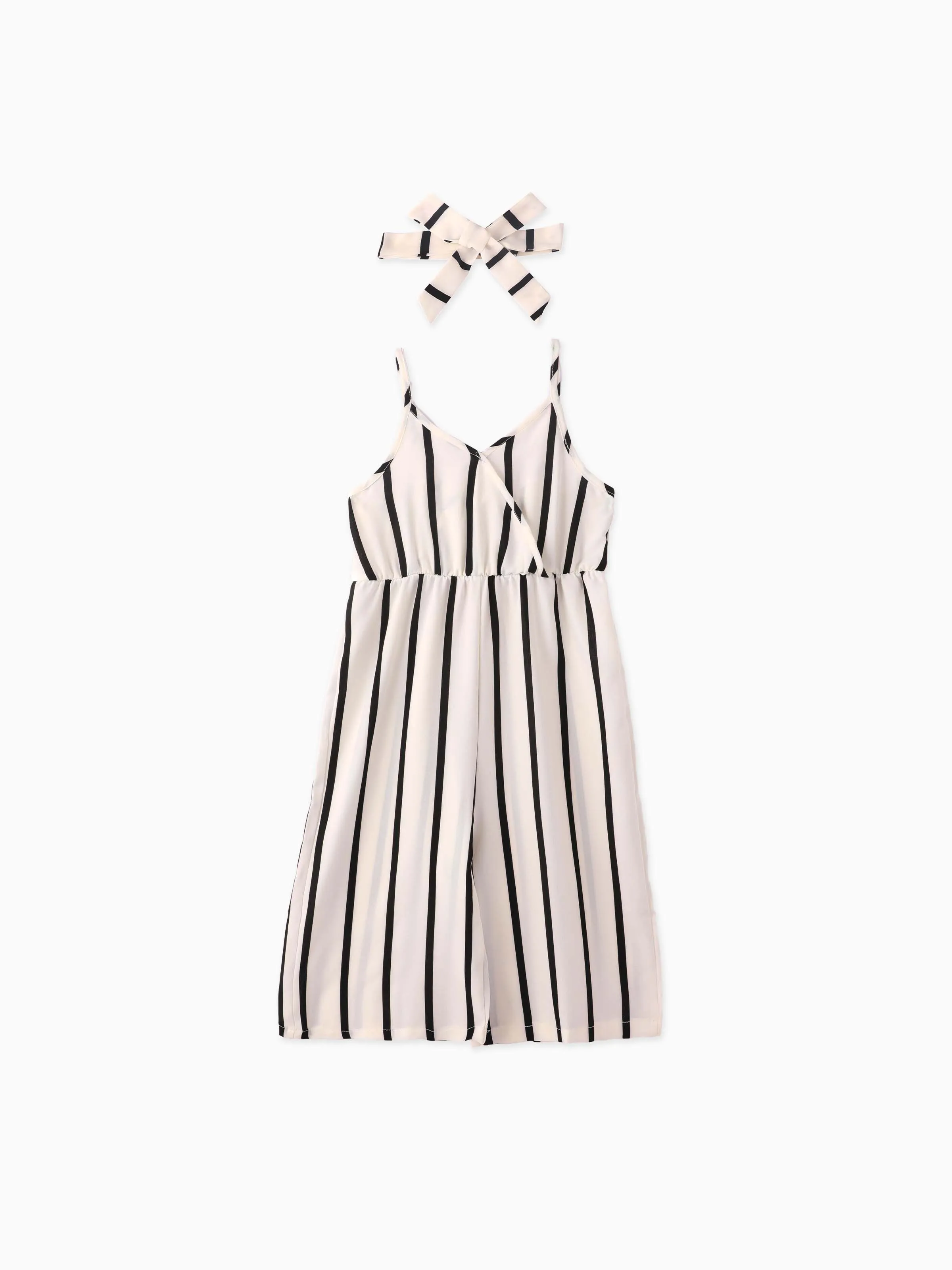 

Kid Girl Stripe Surplice Neck Belted Cami Jumpsuits