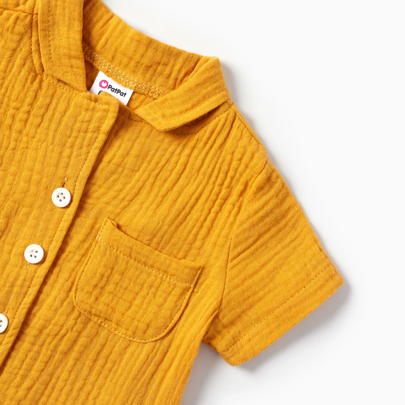 2pcs Baby Boy Lapel Design Summer Yellow Cotton Casual Short Sleeve and Shorts Set Yellow big image 1