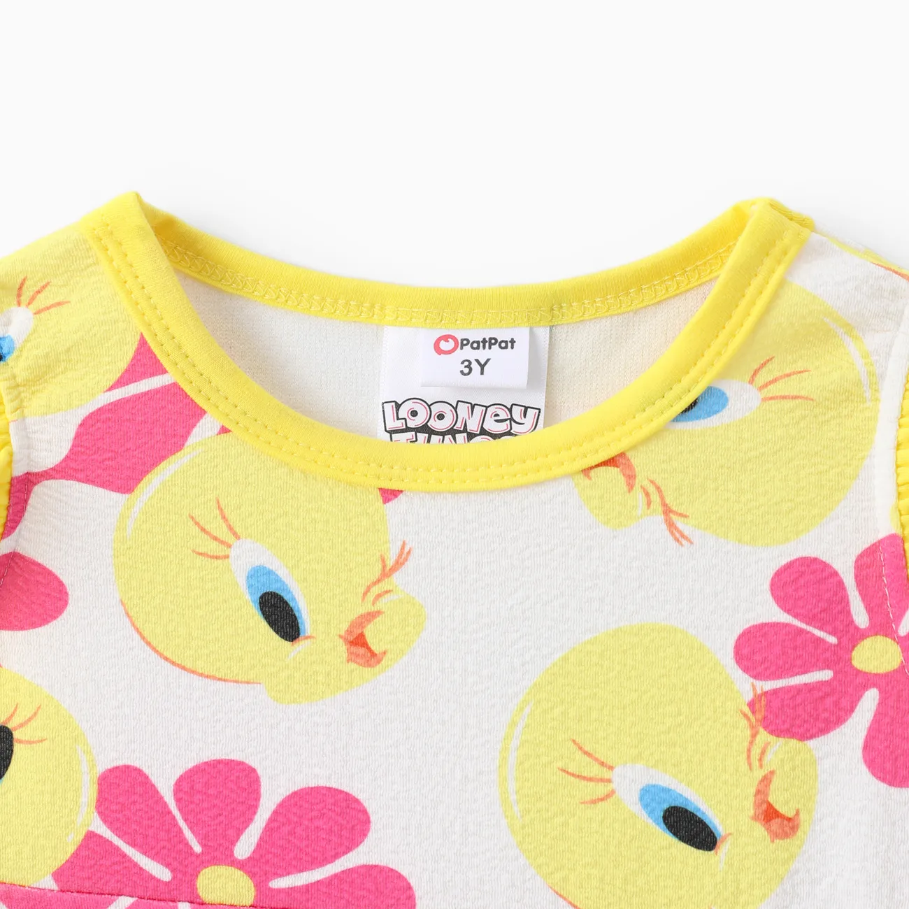 Looney Tunes Toddler Girls 1pc Flower Character Print Flutter-sleeve Dress Yellow big image 1