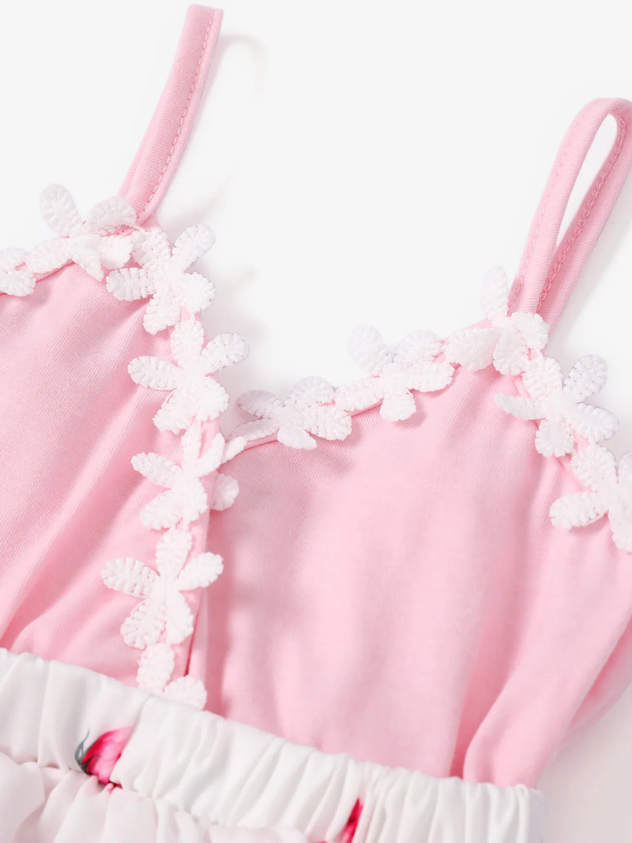 3pcs Baby Girl Lace Summer Floral Design Jumpsuit Pink big image 1