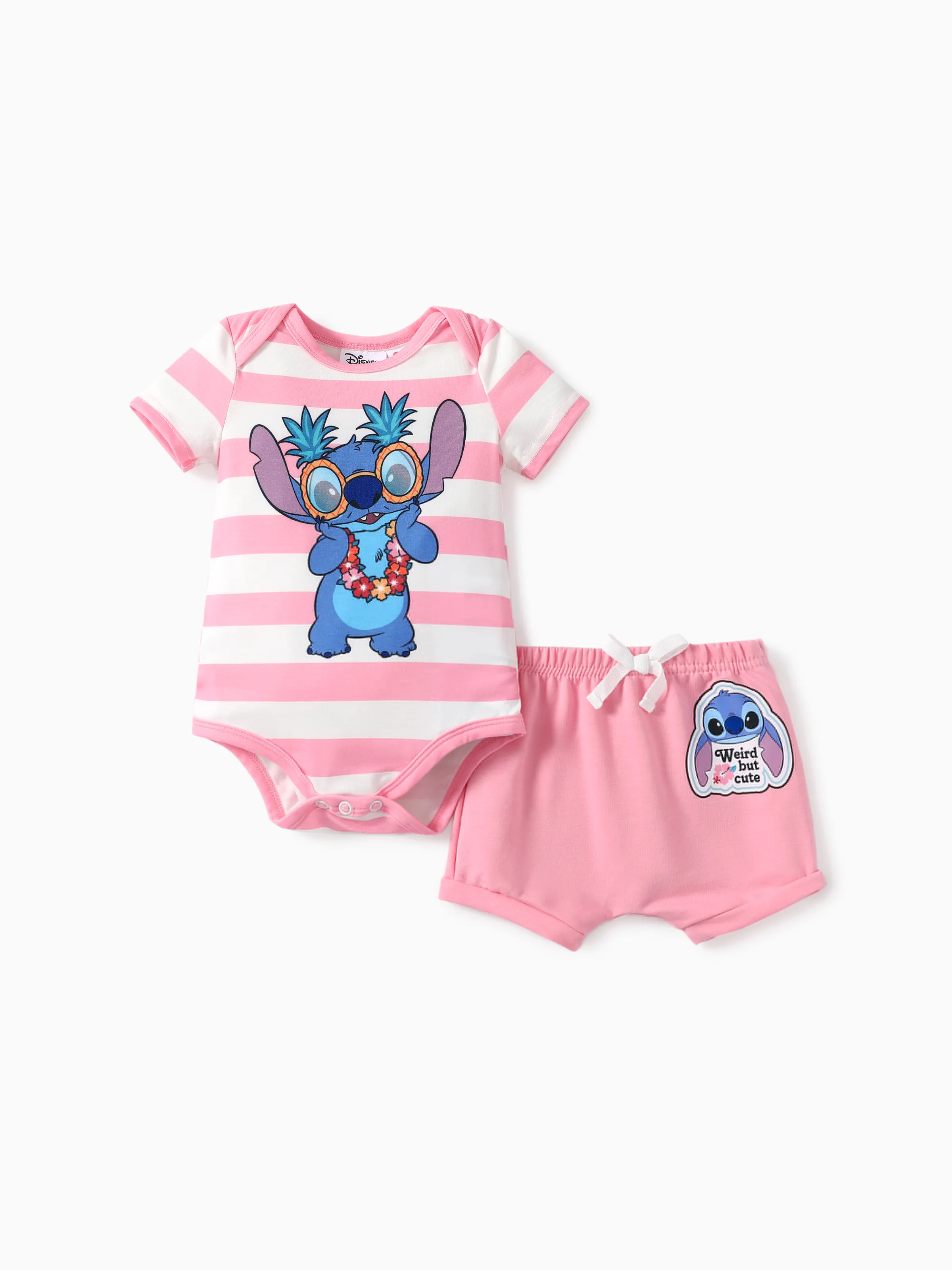 

Disney Stitch Baby Boys/Girls 2pcs Naia™ Hawaii-theme Character Print Onesie with Cotton Shorts Set