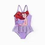 Disney Princess Toddler Girls 1pc Ariel Mermaid Gradient Print Metallic Ruffled Layers Swimsuit  Purple