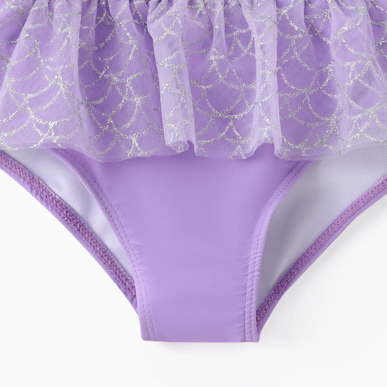 Disney Princess Toddler Girls 1pc Ariel Mermaid Gradient Print Metallic Ruffled Layers Swimsuit  Purple big image 1