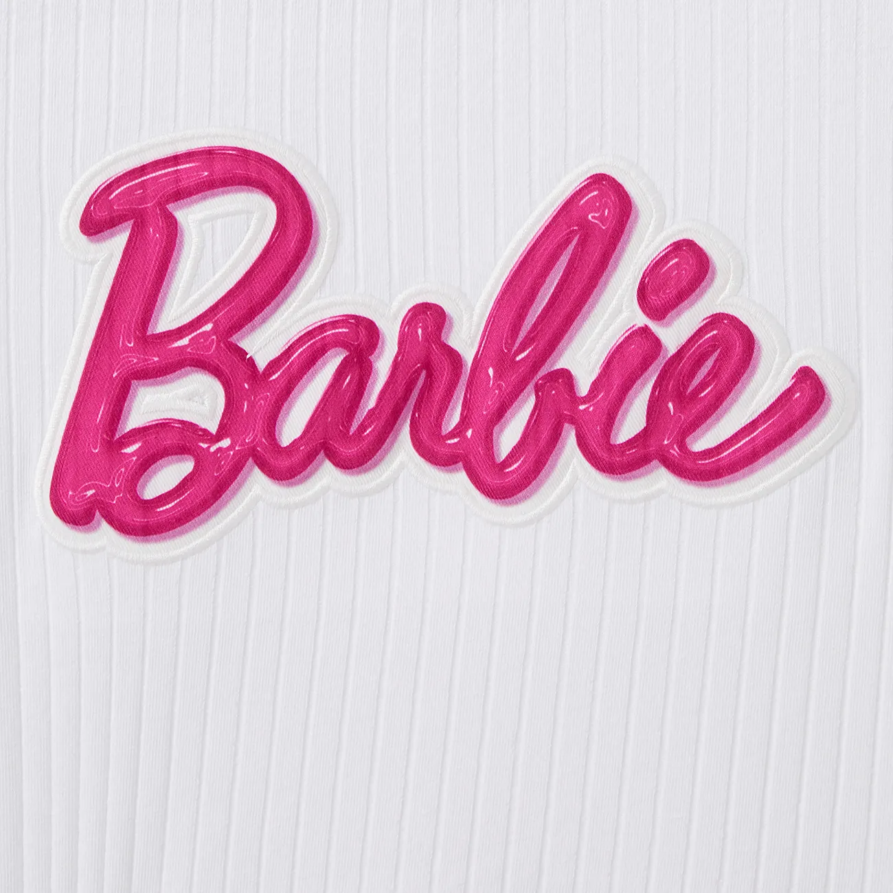 Barbie Mommy and Me Classic Letter Print Cotton Ruffle Bowknot Dress PinkyWhite big image 1
