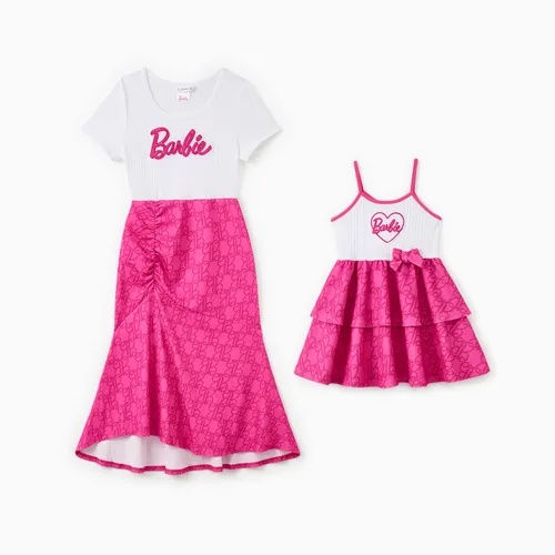 Barbie Mommy and Me Classic Letter Print Cotton Ruffle Bowknot Dress