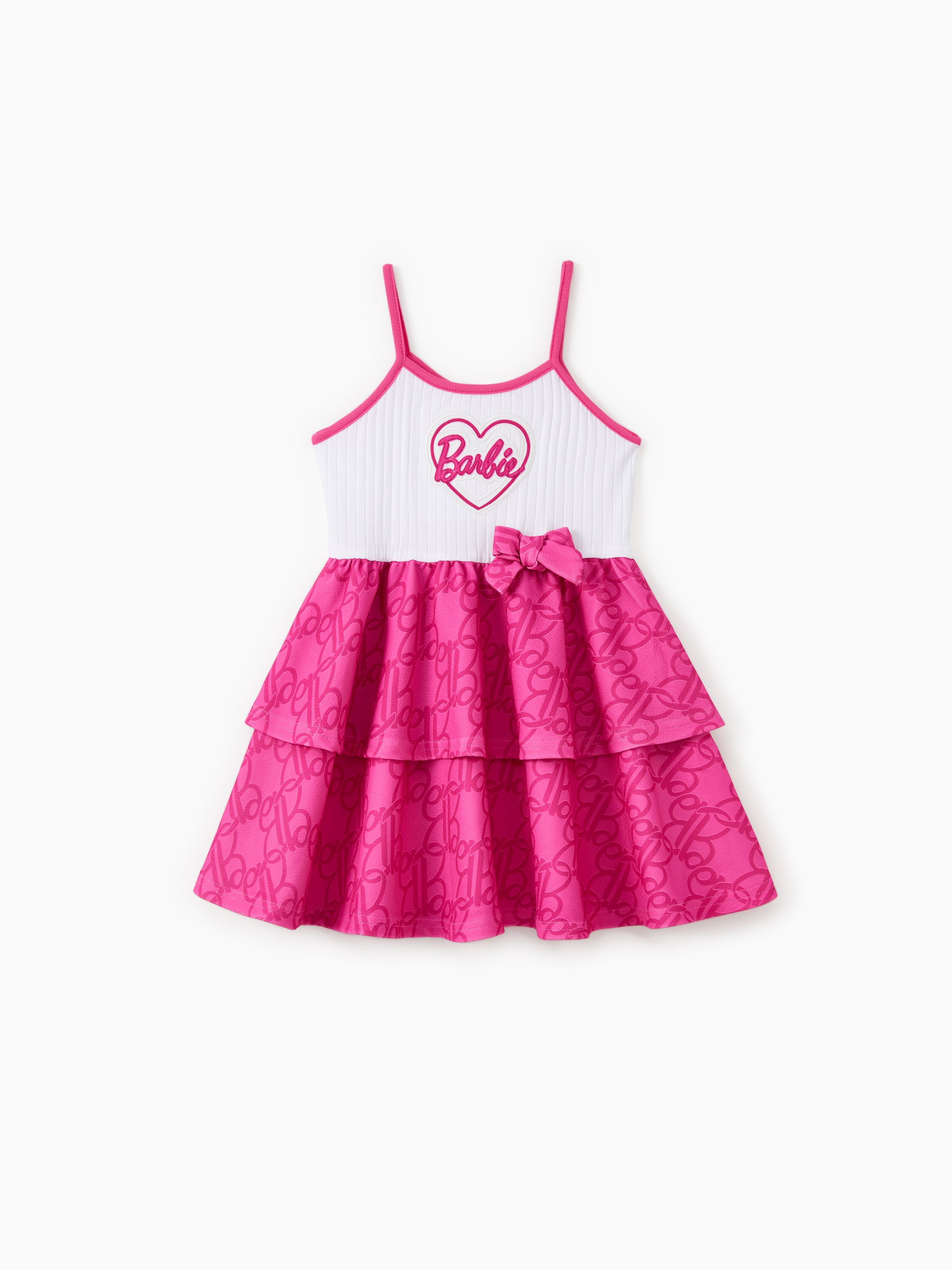 

Barbie Mommy and Me Classic Letter Print Cotton Ruffle Bowknot Dress