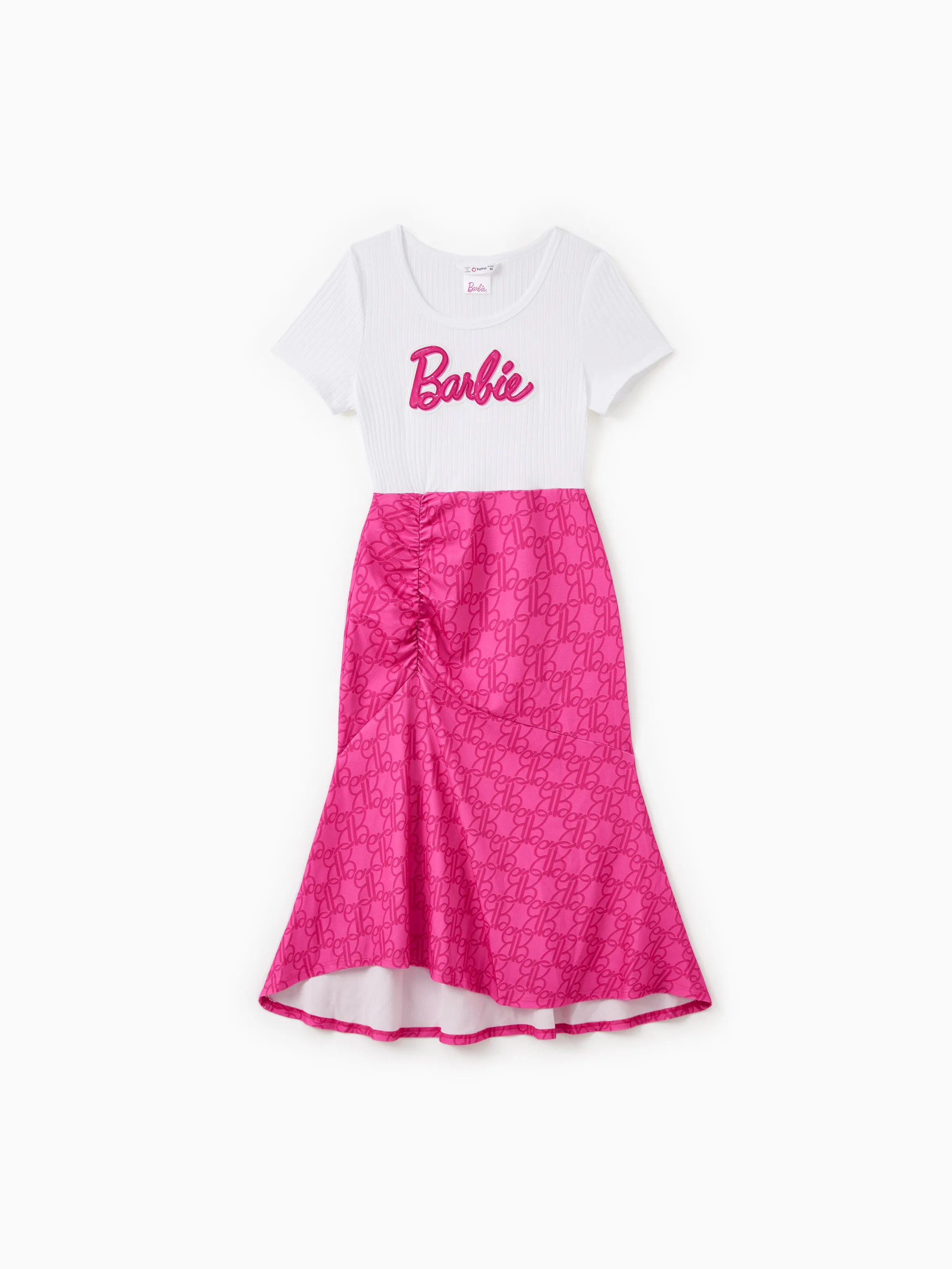 

Barbie Mommy and Me Classic Letter Print Cotton Ruffle Bowknot Dress