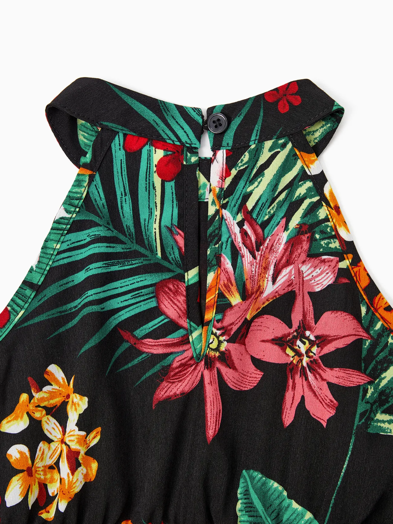 Girl - Black Matching Family Tropical Vacation Sets - Plant Floral Print Shirts and Dresses for Hawaii/Cruise/Resort - Black - image 10