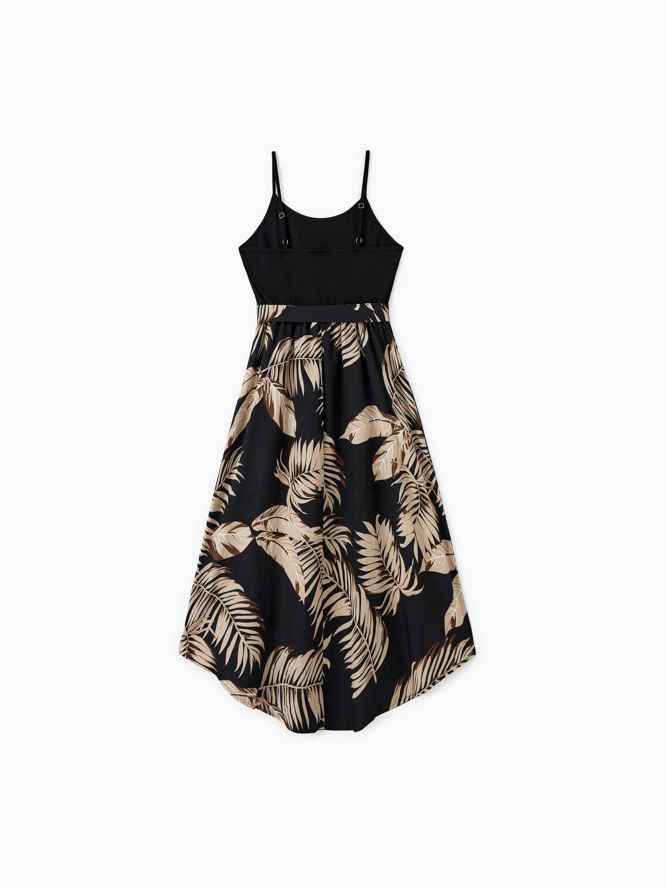 Family Matching Floral Print Belted Cami Dresses And Solid Short Sleeve Tops Sets Black big image 1