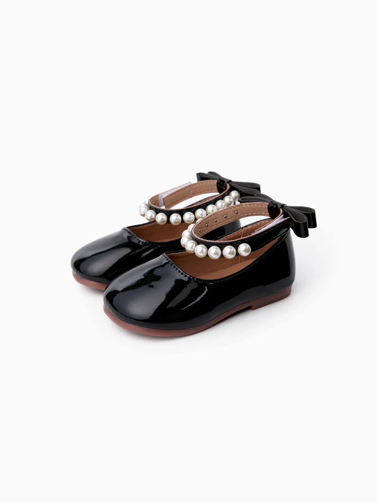 Toddler/Kids Girl Sweet Style Pearl and Bow Applique Velcro Leather Shoes