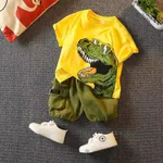 2 pièces Enfant en bas âge Garçon Poche plaquée Enfantin Dinosaure ensembles de t-shirts Jaune