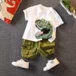 2 Stück Kleinkinder Jungen Aufgesetzte Tasche Kindlich Dinosaurier T-Shirt-Sets weiß