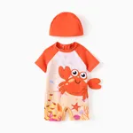 Baby Boy 2pcs Marine Shark Print Swimsuit with Swimming Cap  Orange-