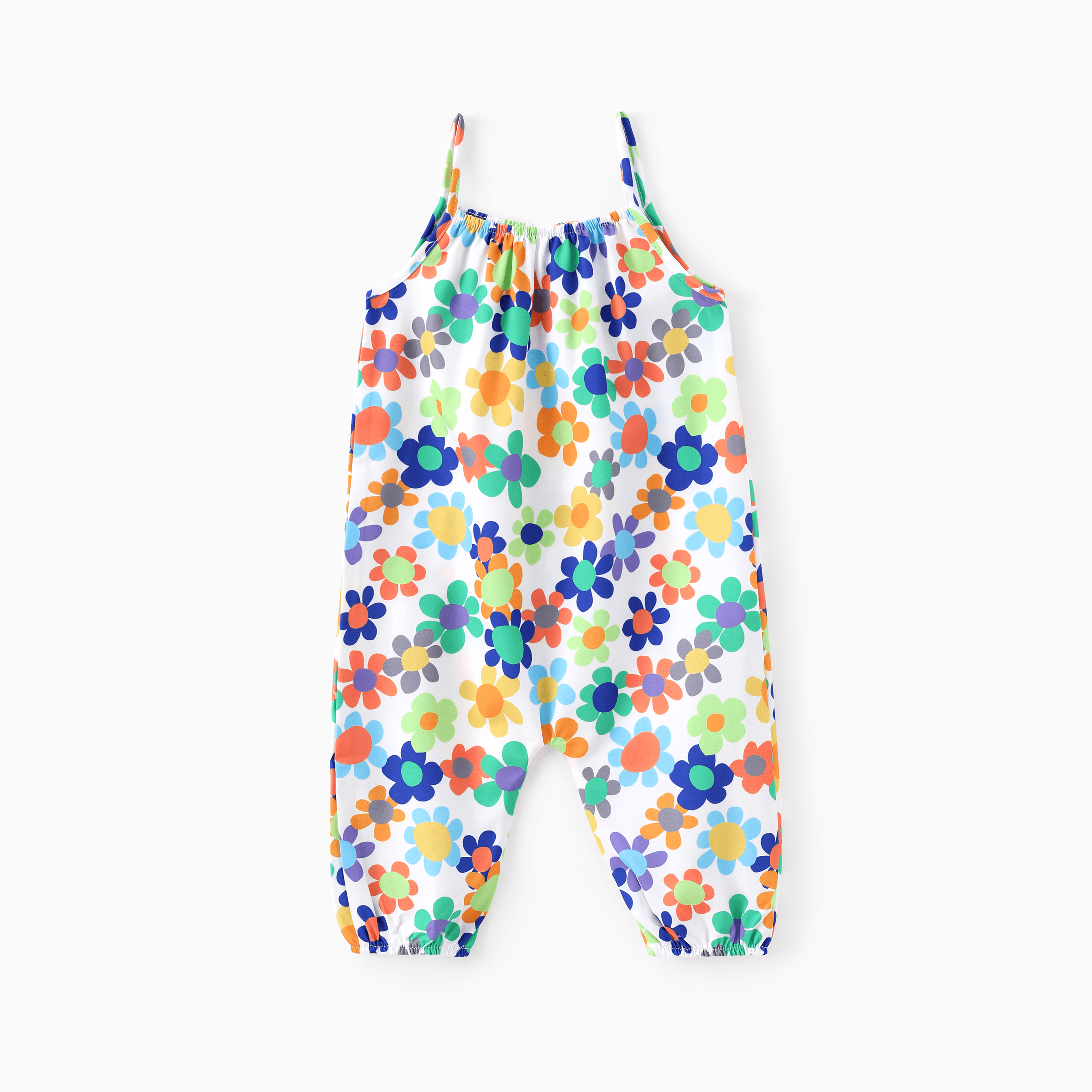 

Baby Girl All Over Colorful Floral Print Spaghetti Strap Jumpsuit