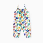 Baby Girl All Over Colorful Floral Print Spaghetti Strap Jumpsuit Color-A