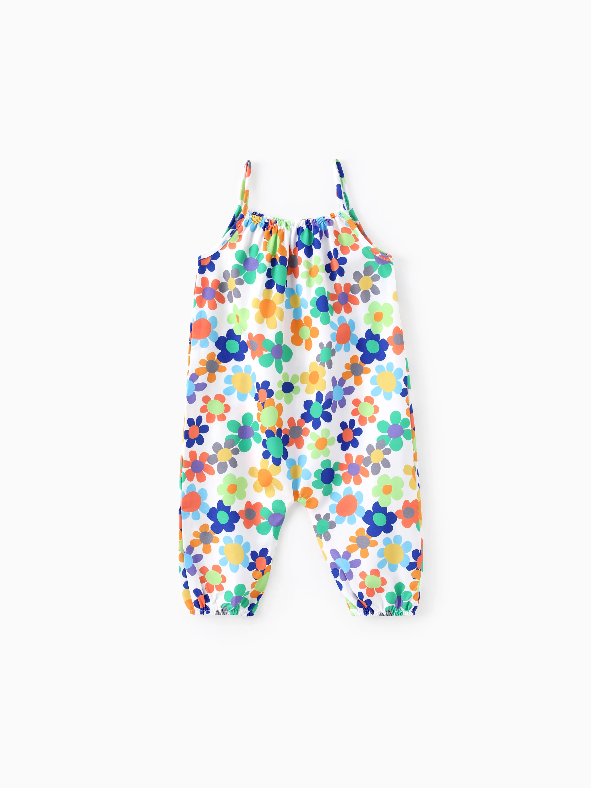 

Baby Girl All Over Colorful Floral Print Spaghetti Strap Jumpsuit