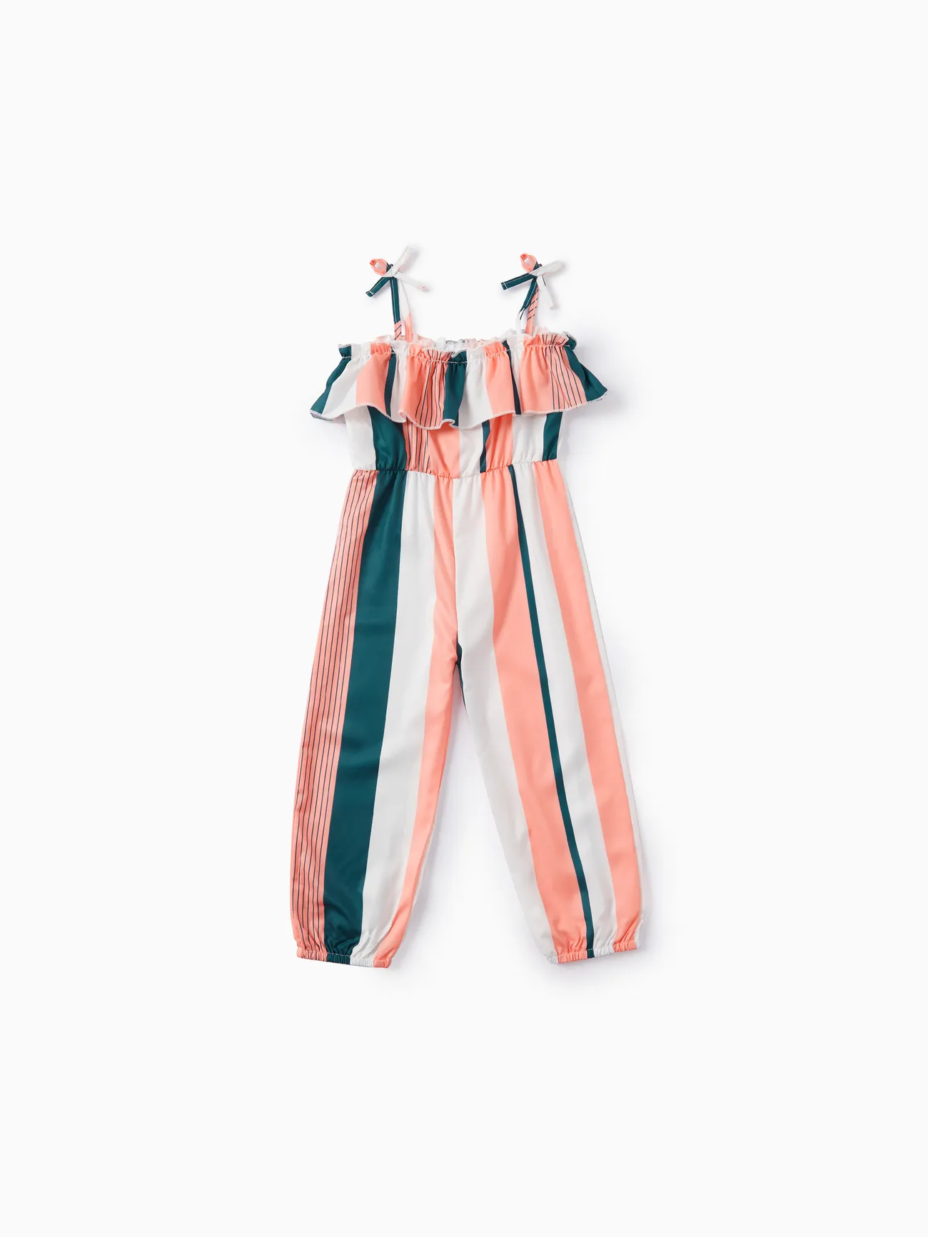 Toddler Girl Colorful Stripe Ruffled Cami Jumpsuit Multi-color big image 1