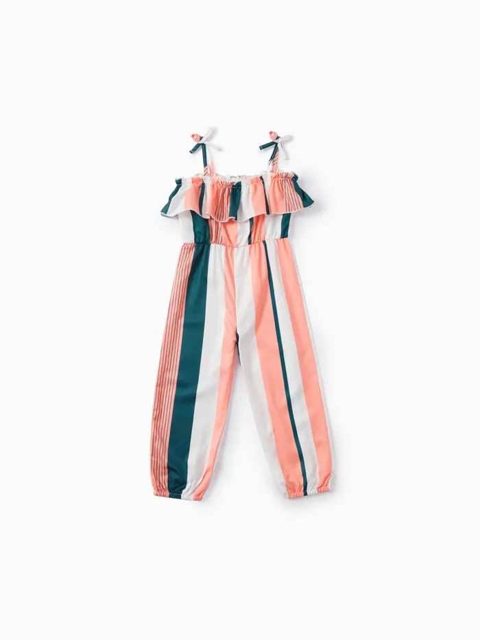Toddler Girl Colorato Stripe Increspato Cami Tuta