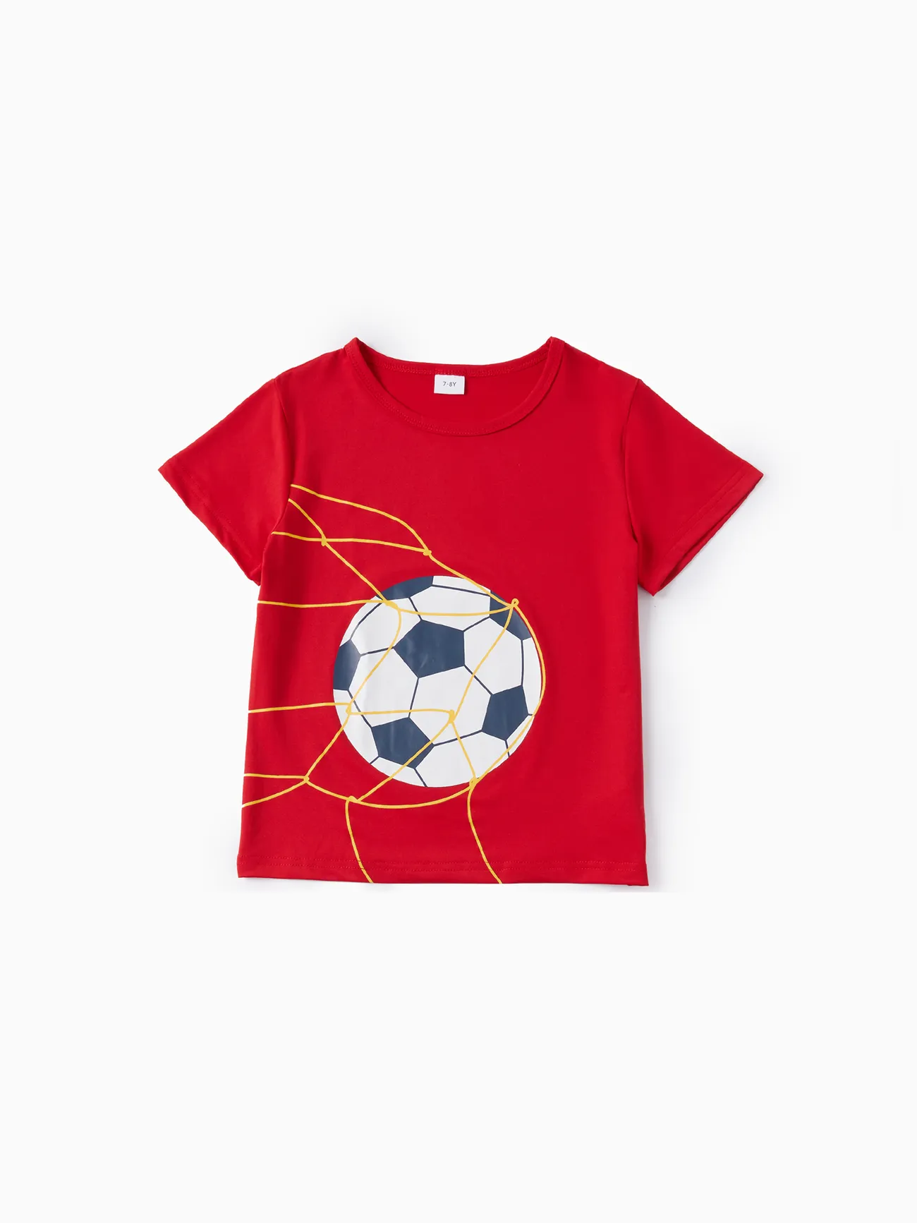 طقم تي شيرت بأكمام قصيرة مطبوع عليه كرة السلة / كرة القدم للأطفال من قطعتين ومجموعة شورت مطاطي أحمر big image 1