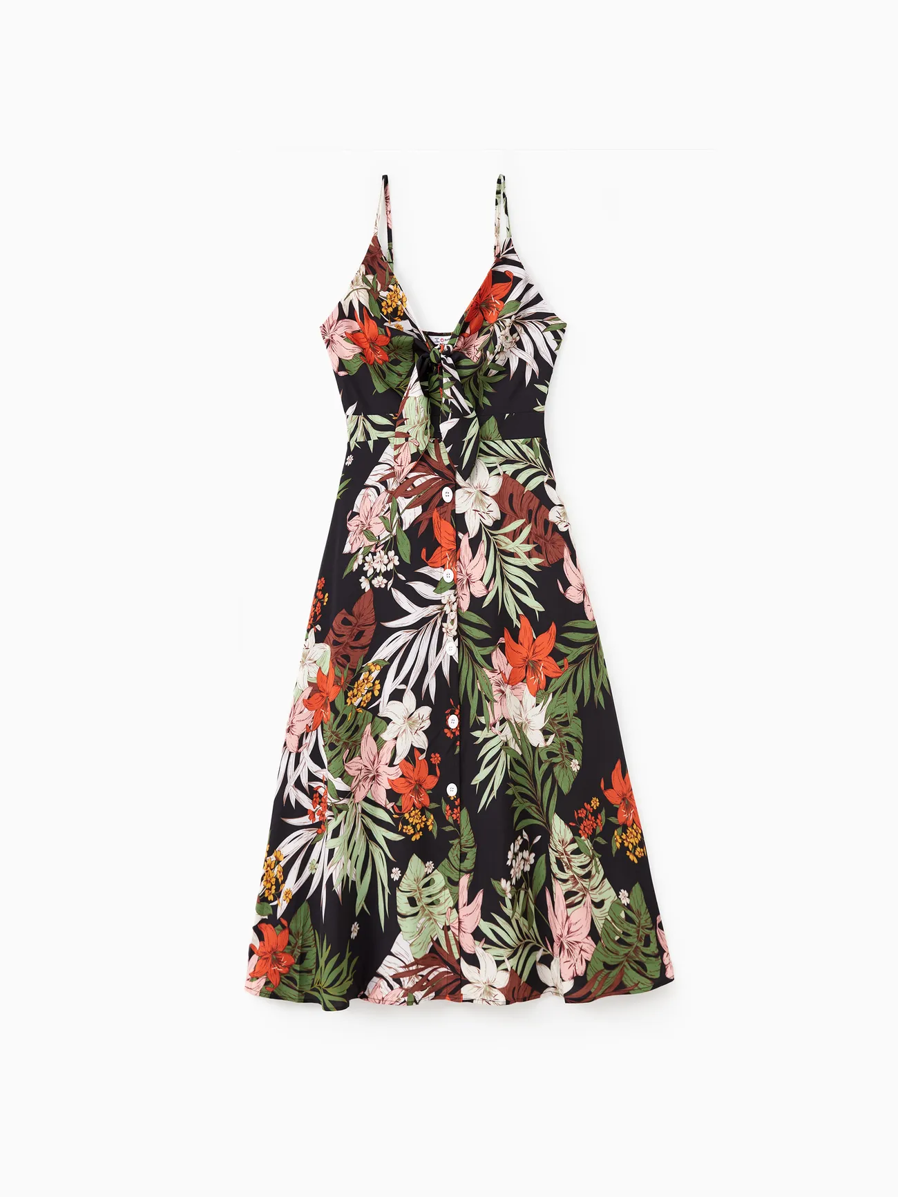 

Family Matching Floral Panel Tee or Floral Patterned Button Up Tie Front Strap Dress Sets