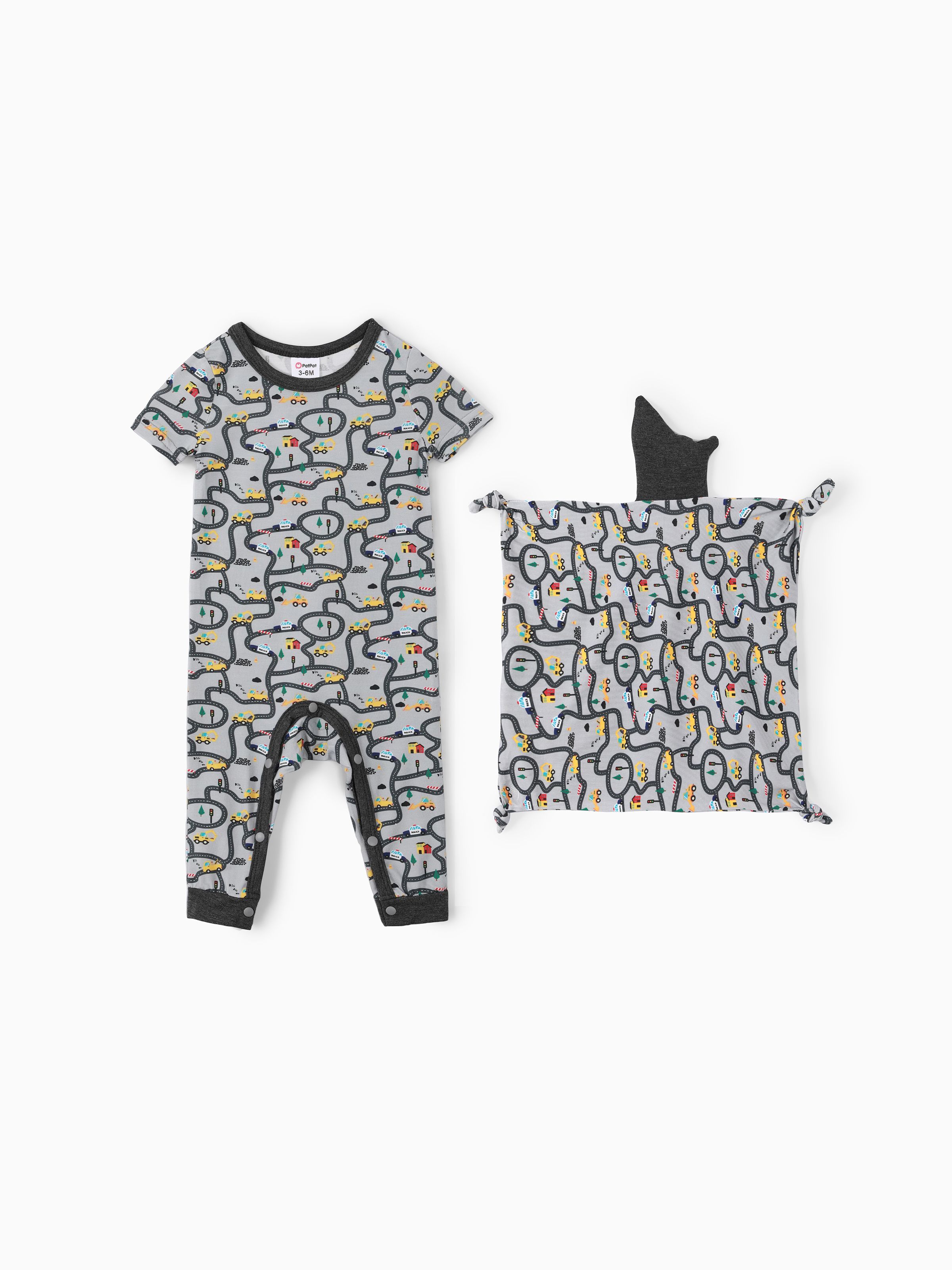

Baby Boy/Girl 2pcs Bamboo Fabric Vehicle Print Pajama Jumpsuit with Soothing Towel