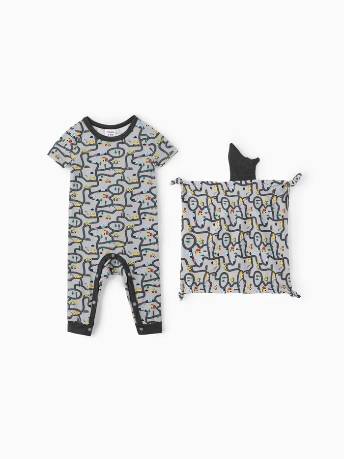 Baby Junge / Mädchen 2 Stück Bambus Stoff Fahrzeug Druck Pyjama Overall mit beruhigendem Handtuch