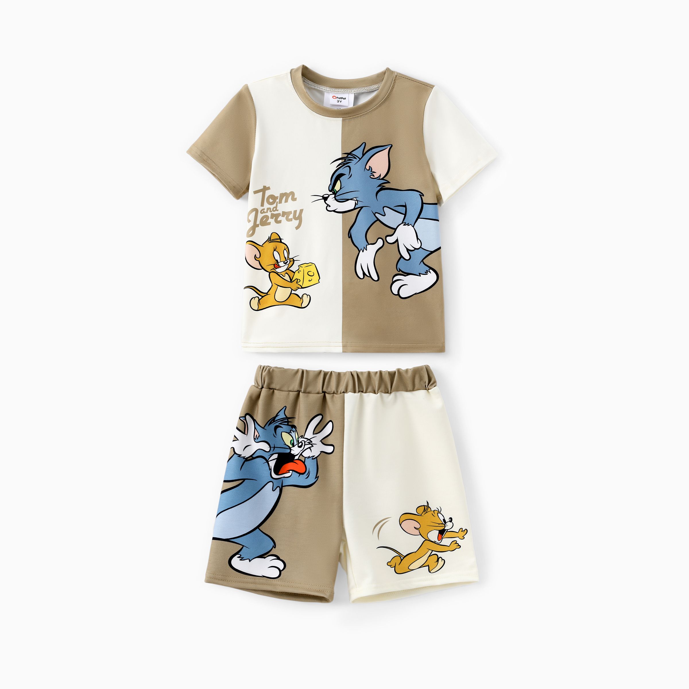 

Tom and Jerry Toddler Boys 2pcs Colorblock Funny Character Print Tee and Shorts Set
