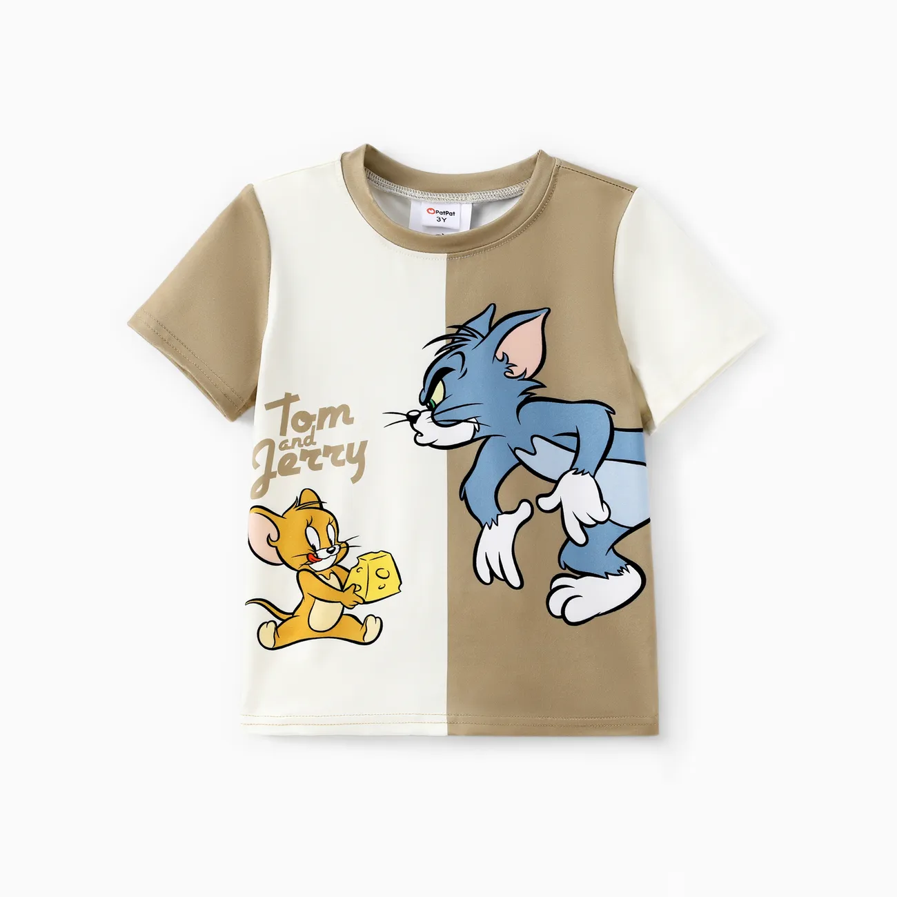 Tom and Jerry Toddler Boys 2pcs Colorblock Funny Character Print Tee and Shorts Set Khaki big image 1