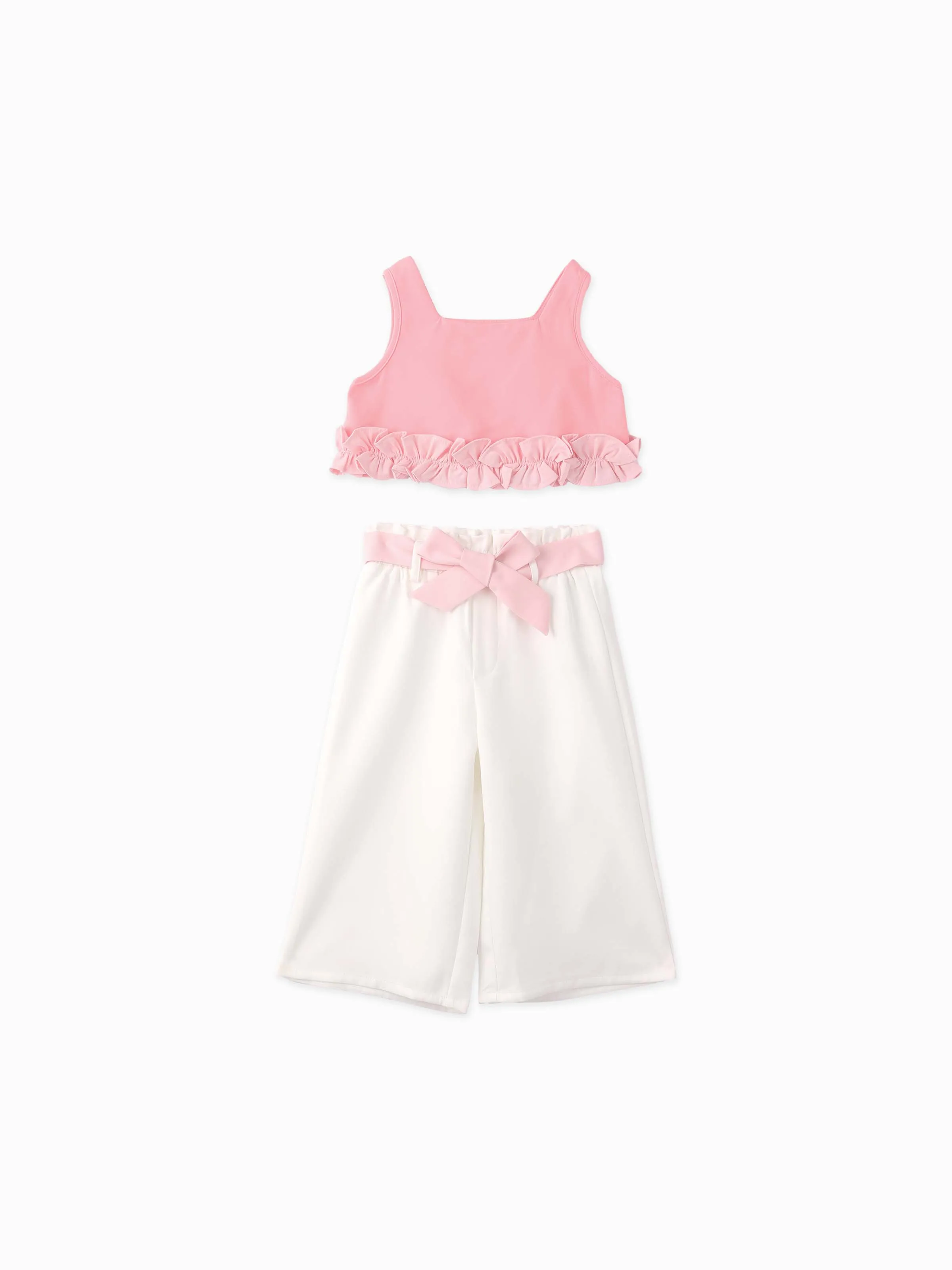 Toddler Girl 2pcs Ruffled Crop Top and Pants Set