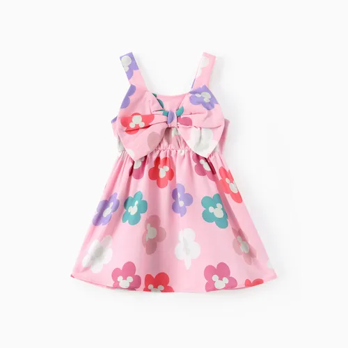 Disney Mickey and Friends Baby Girls 1pc Floral Minnie Print Bowknot Sleeveless Dress
