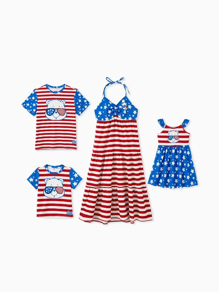 Care Bears Famiglia Matching Independence Day Carattere Stampa a righe Tee/Vestito senza maniche