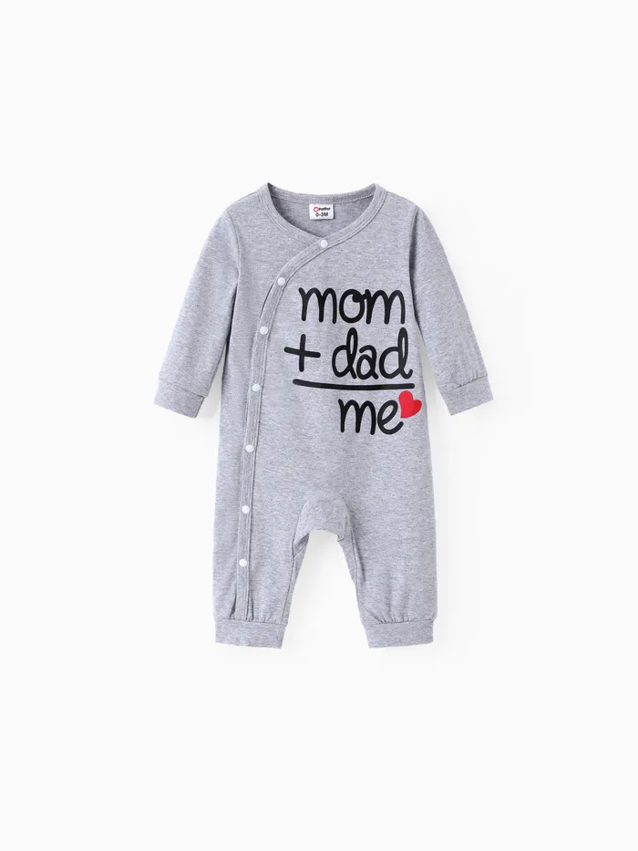 男嬰/女嬰 95% 棉長袖愛心和字母印花連身褲