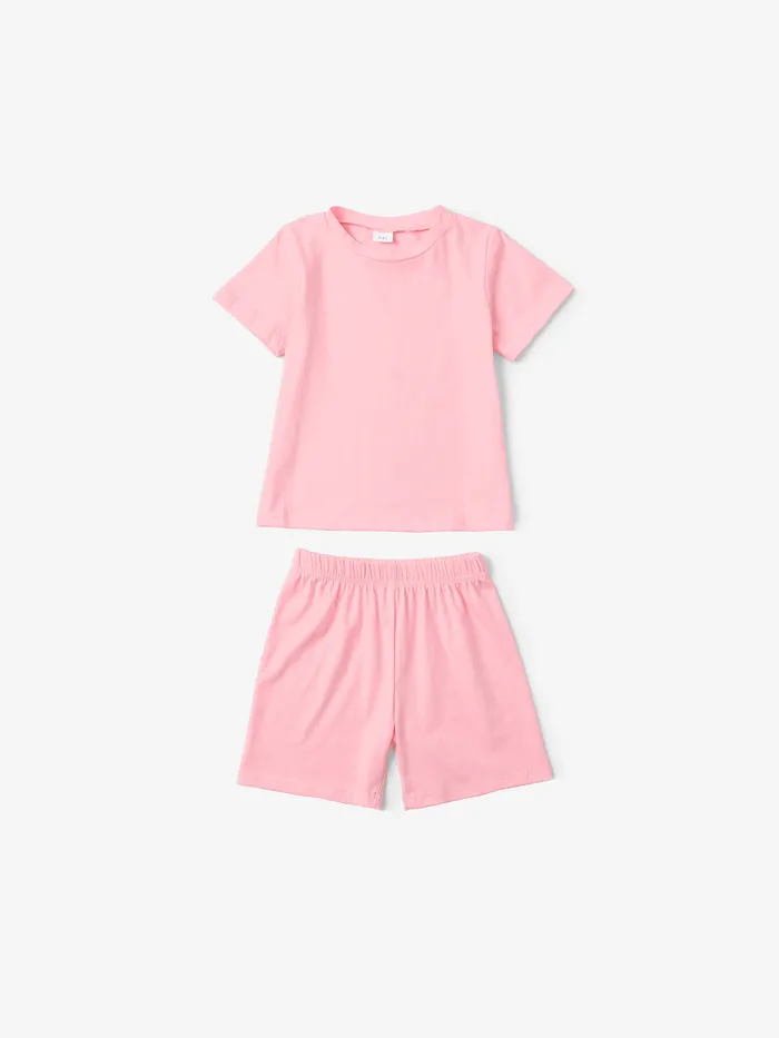Niño pequeño / niña 2pcs Algodón Color Sólido Camiseta y Pantalones Cortos