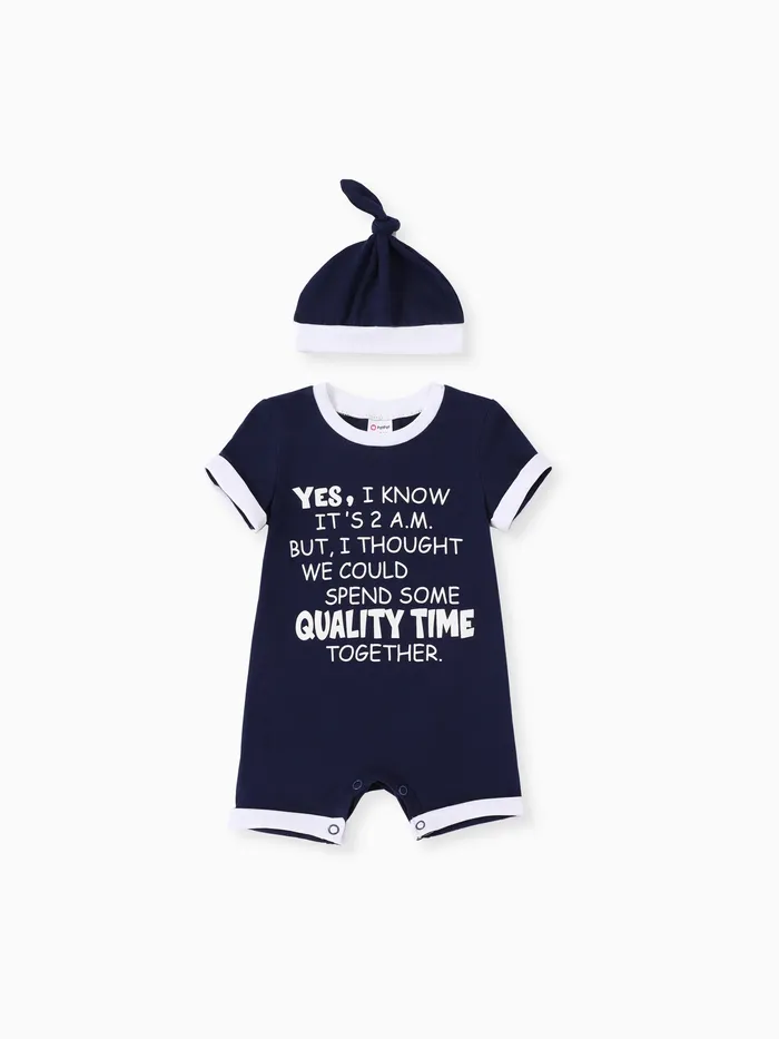 2pcs Baby Boy Letter Print Romper with Hat
