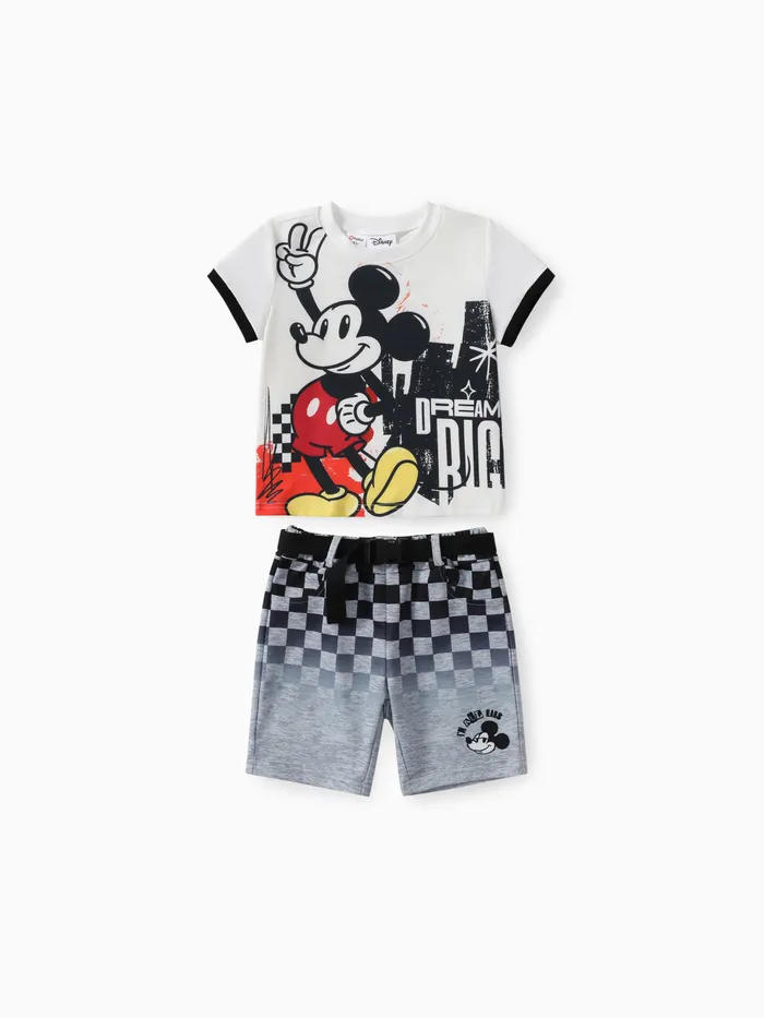 Disney Mickey and Friends Niño Pequeño / Niño Niños 2pcs Naia™ Mickey Checker Print Top con Cinturón Desmontable Juego de Pantalones Cortos