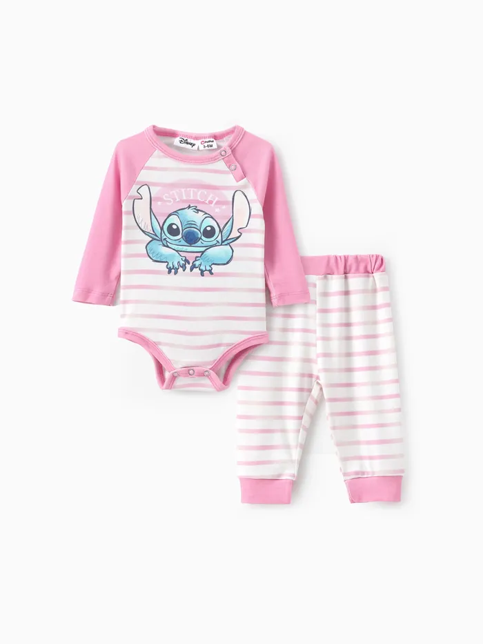 Disney Stitch Baby Girls/Boys 2 件 Naia™ Character 條紋印花長袖連體褲配褲子套裝