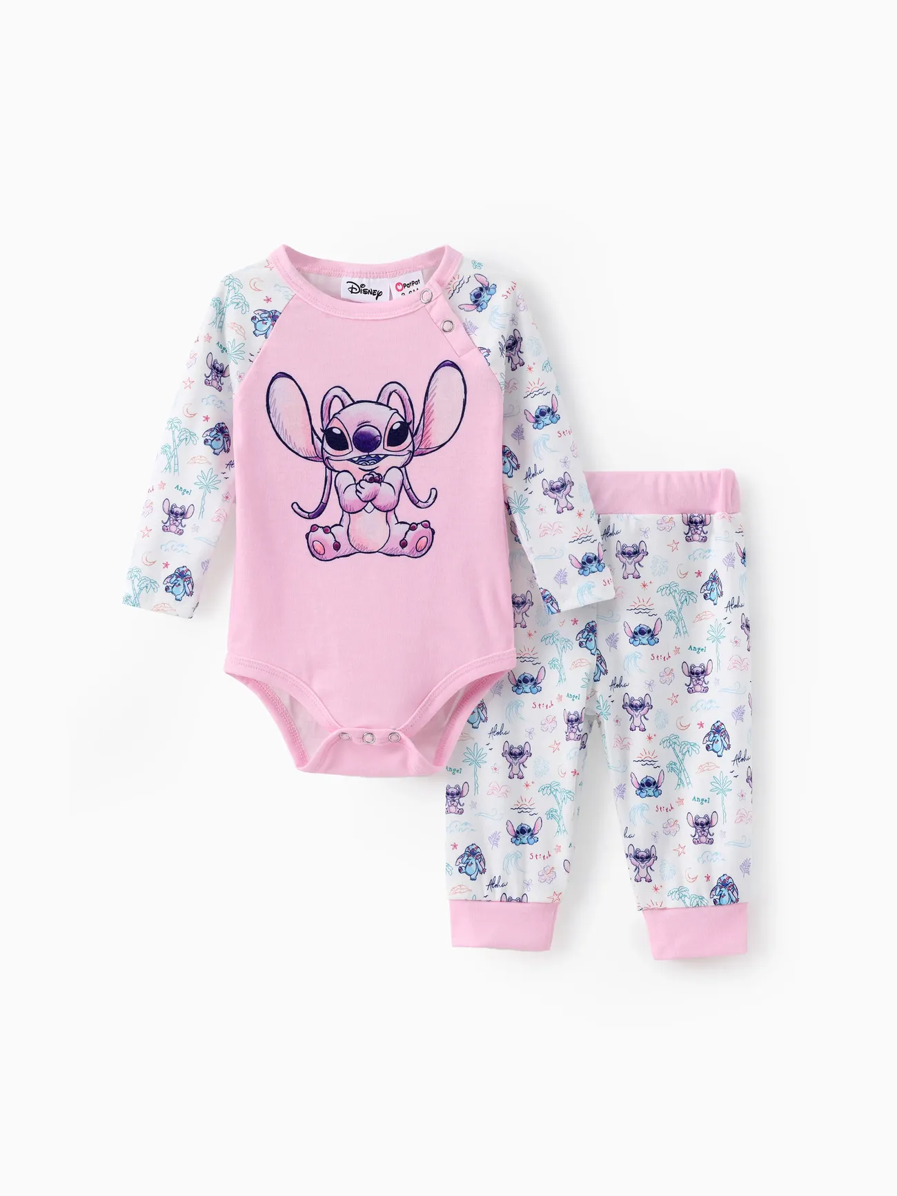 Disney Stitch Baby Boys/Girls 2pcs Naia™ Character Print Long-sleeve Romper with Pants Set