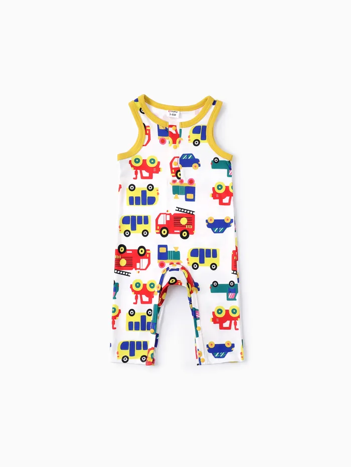 Baby Boy Childlike Vehicle Print Sleeveless Jumpsuit