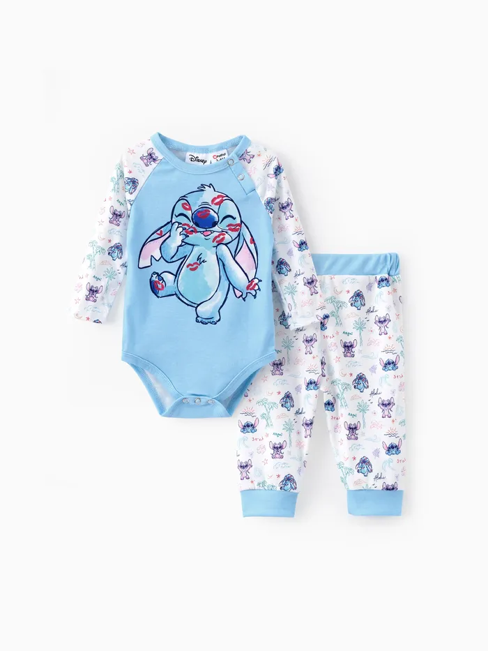 Disney Stitch Baby Boys/Girls 2pcs Naia™ Character Print Long-sleeve Romper with Pants Set