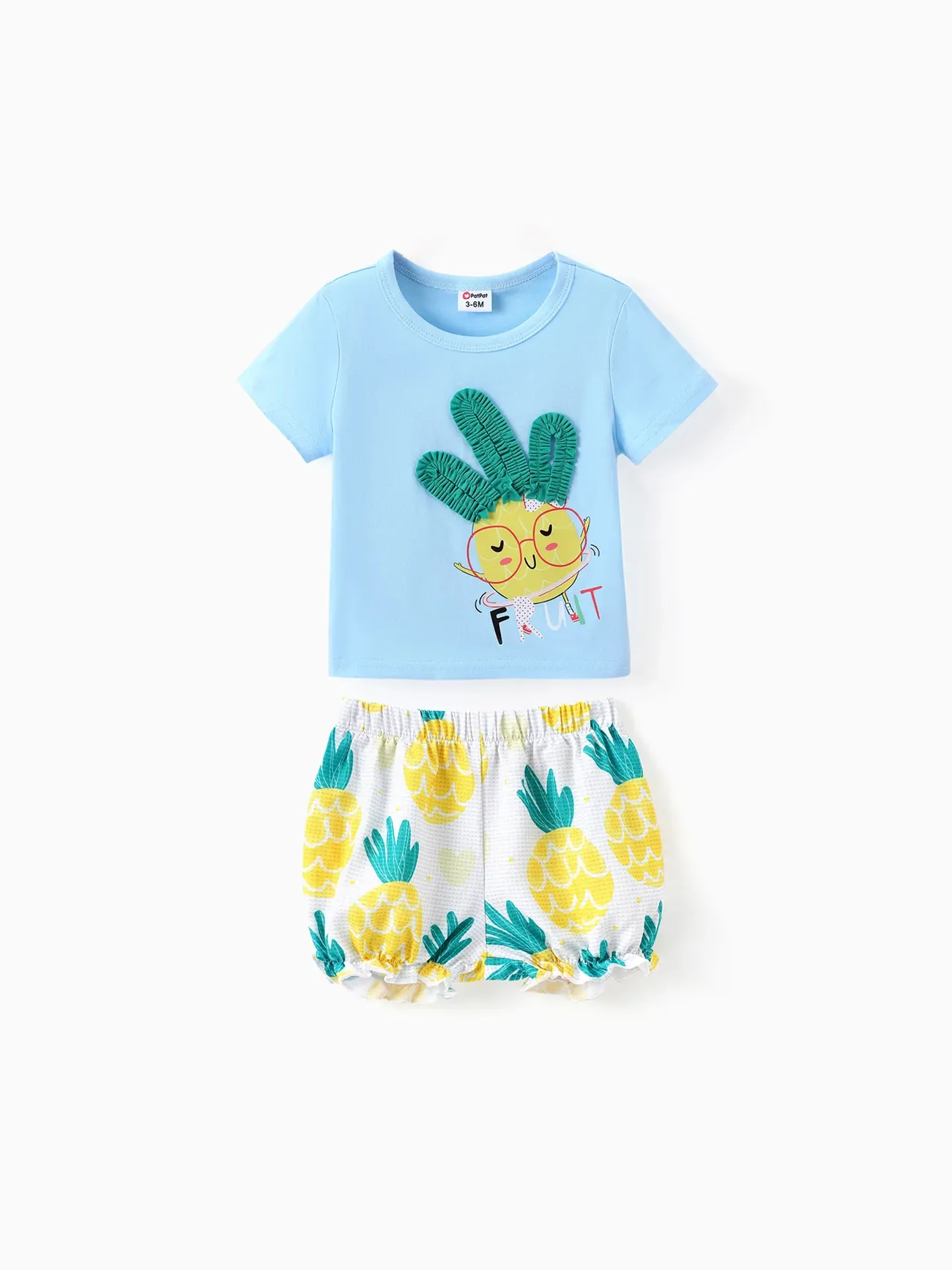 Baby Girl 2pcs Childlike Pineapple Print Tee and Shorts Set Light Blue big image 1