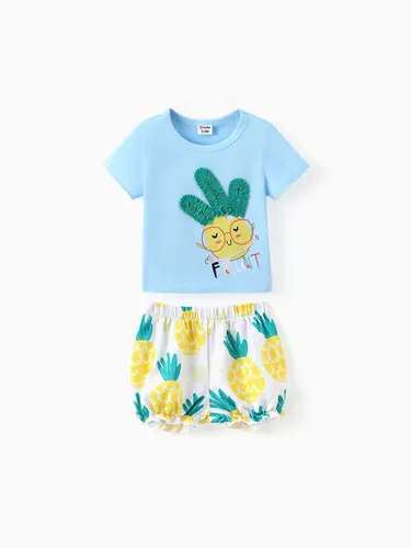 Bebê menina 2pcs infantil abacaxi estampa tee e shorts set