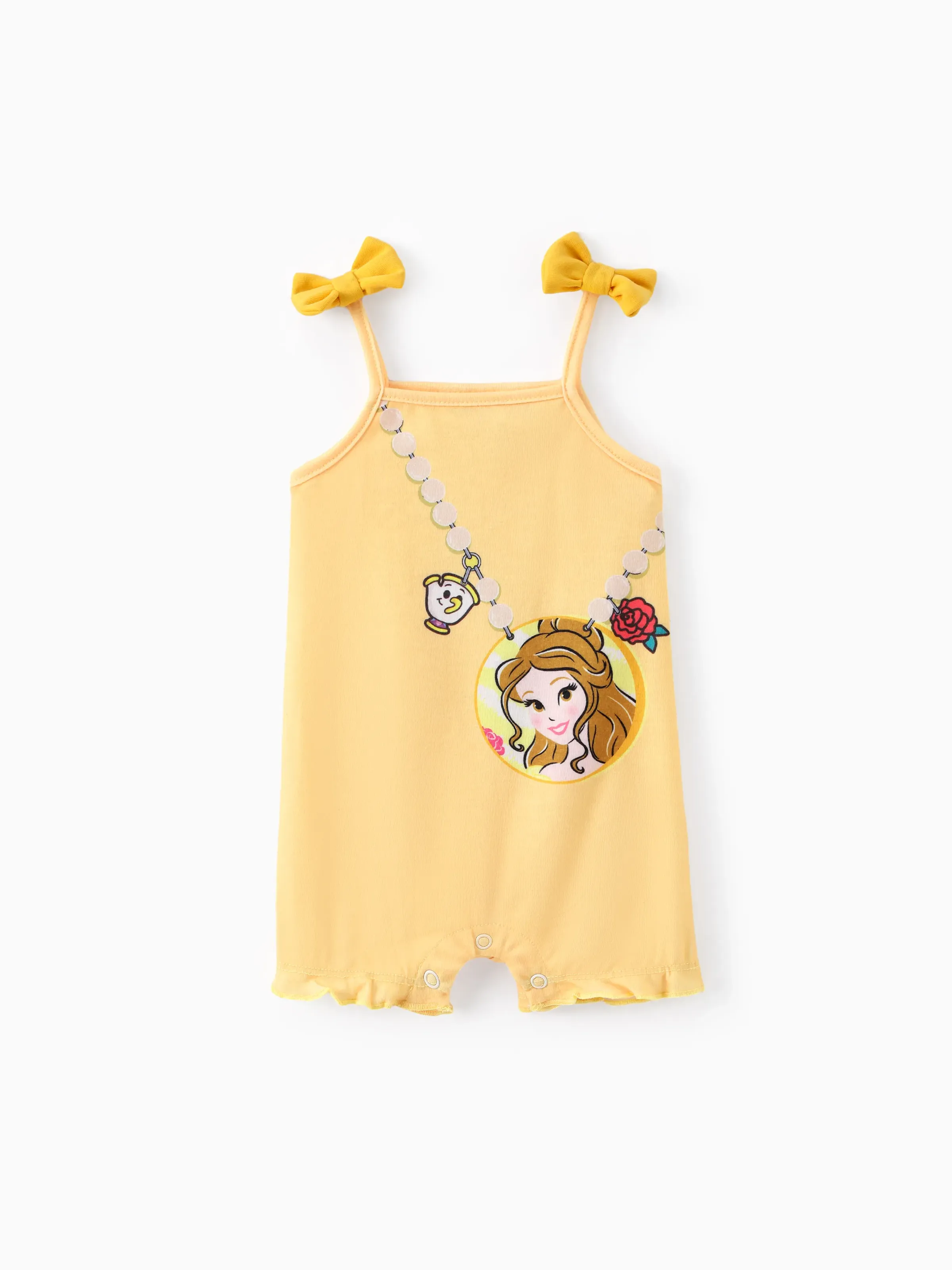 

Disney Princess Baby Girls Belle 1pc Naia™ Pearl-Embellished Crossbody Pattern with Character Print Bowknot Strap Sleeveless Jumpsuit