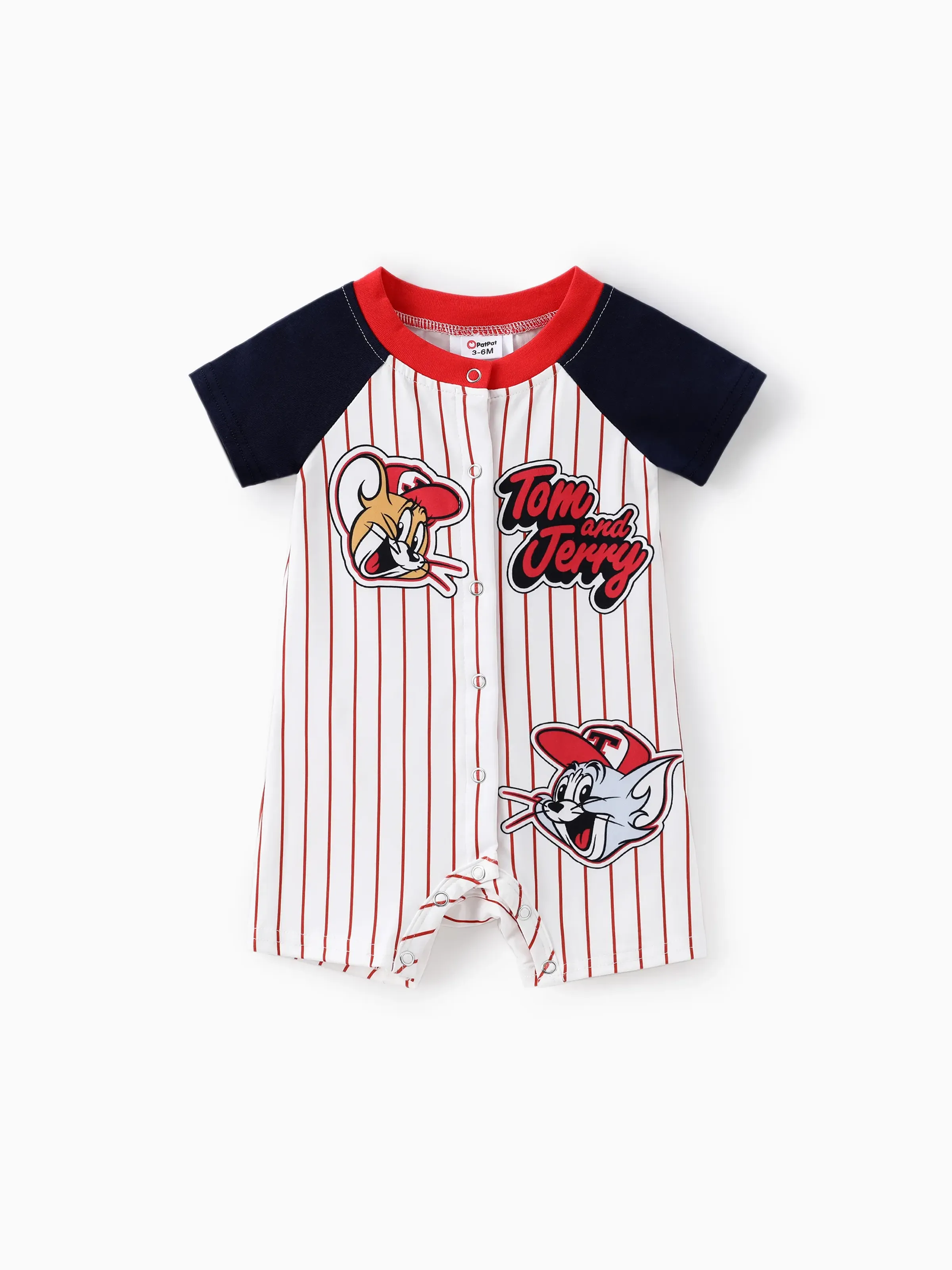 

Tom and Jerry Baby Boys 1pc Striped Character Letter Print Onesie