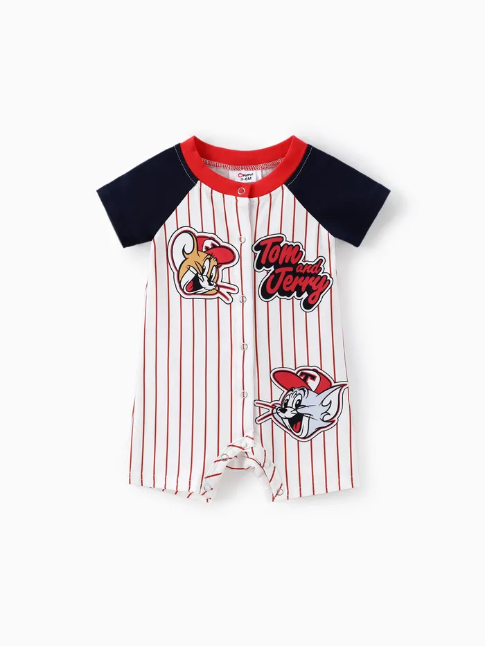 Tom and Jerry Baby Boys 1pc Striped Character Letter Print Onesie