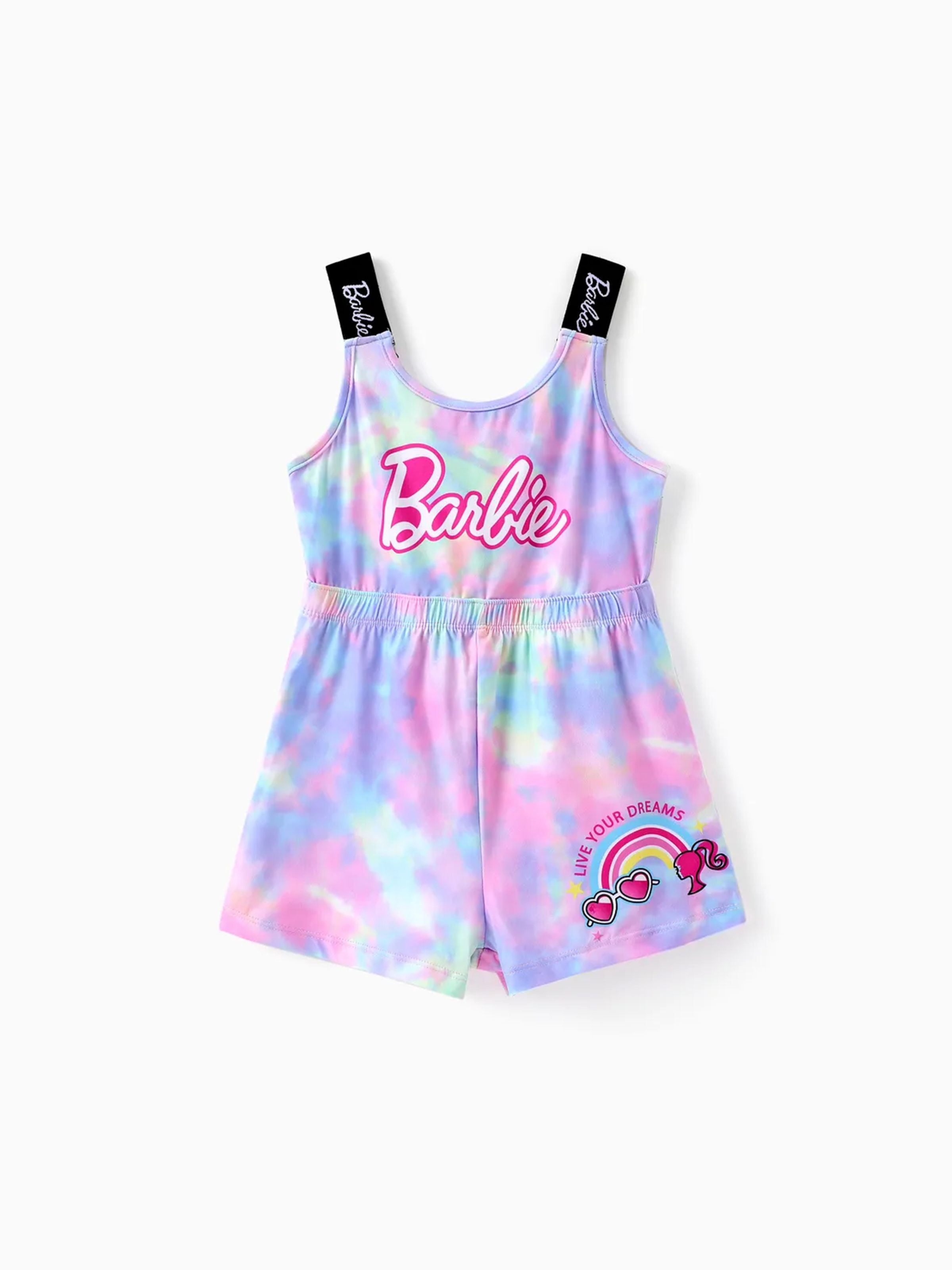 

Barbie Toddler/Kid Girl Tyedyed Colorful Pattern with Classic Logo Print Jumpsuit