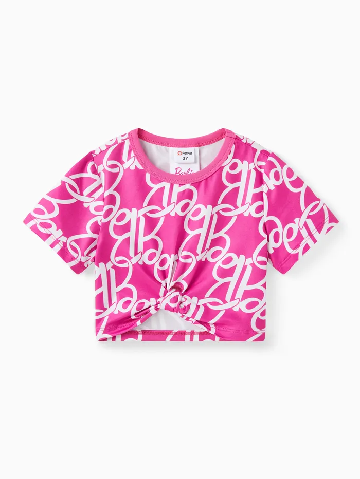 芭比娃娃 1 件學步/兒童女孩字母印花短袖 T 恤

