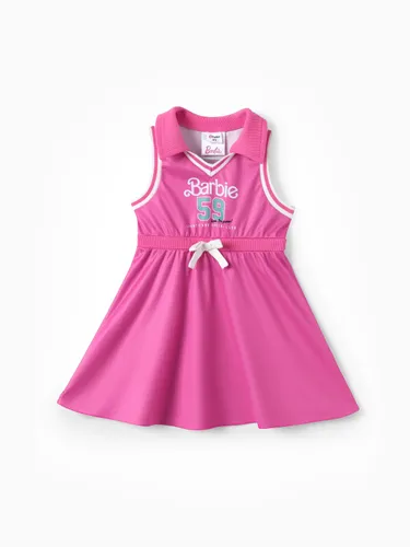 Barbie Toddler/Kid Girls 1pc Classic Letter Logo with Number Print Sporty Sleeveless Bowknot Polo Dress