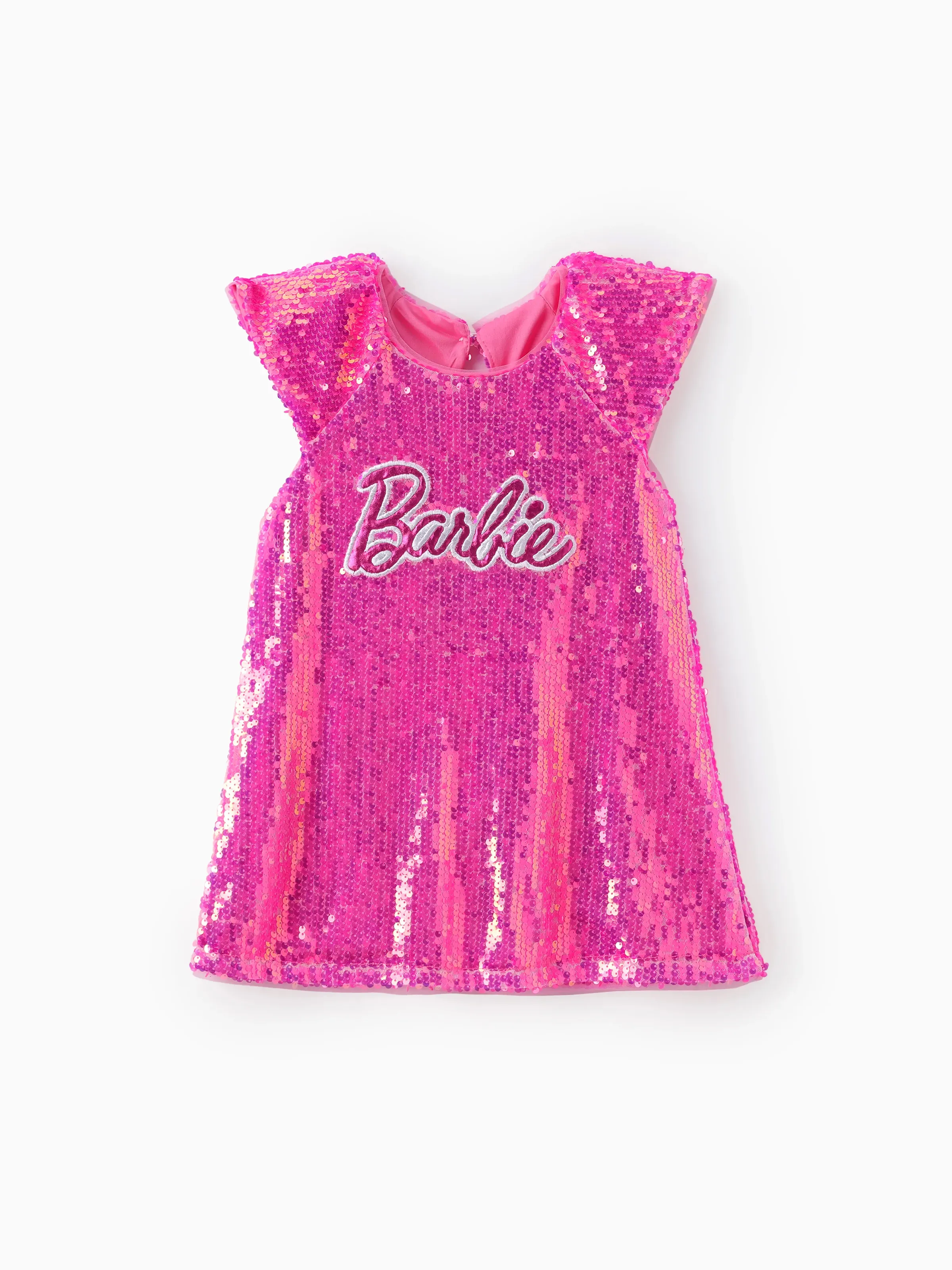 Barbie Toddler/Kid Girls Classic Letter Print Sequin Flutter-Sleeve Dress