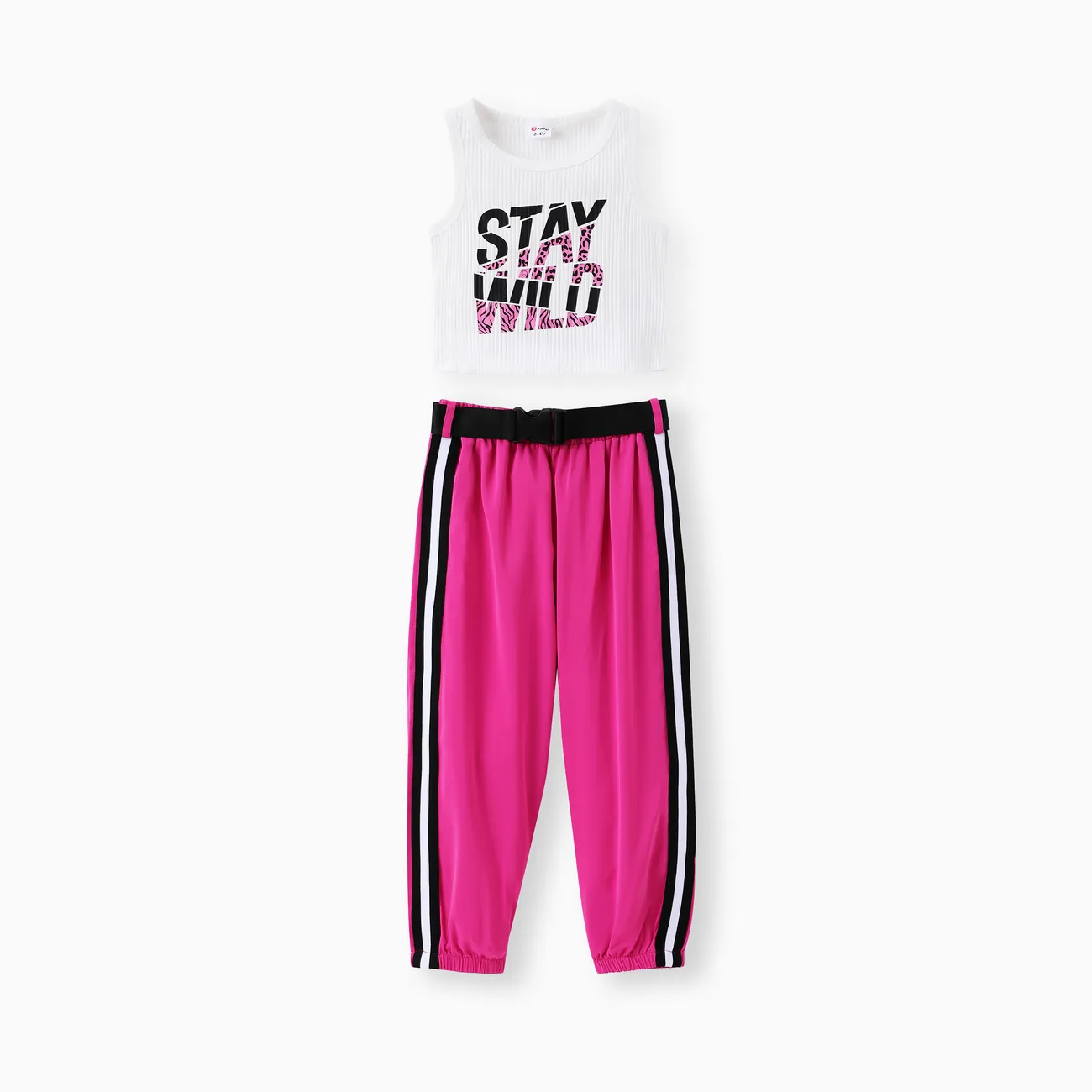 Toddler Girl 3pcs Sporty Letter Print Tank Top and Sweatpants with Belt Set White big image 1