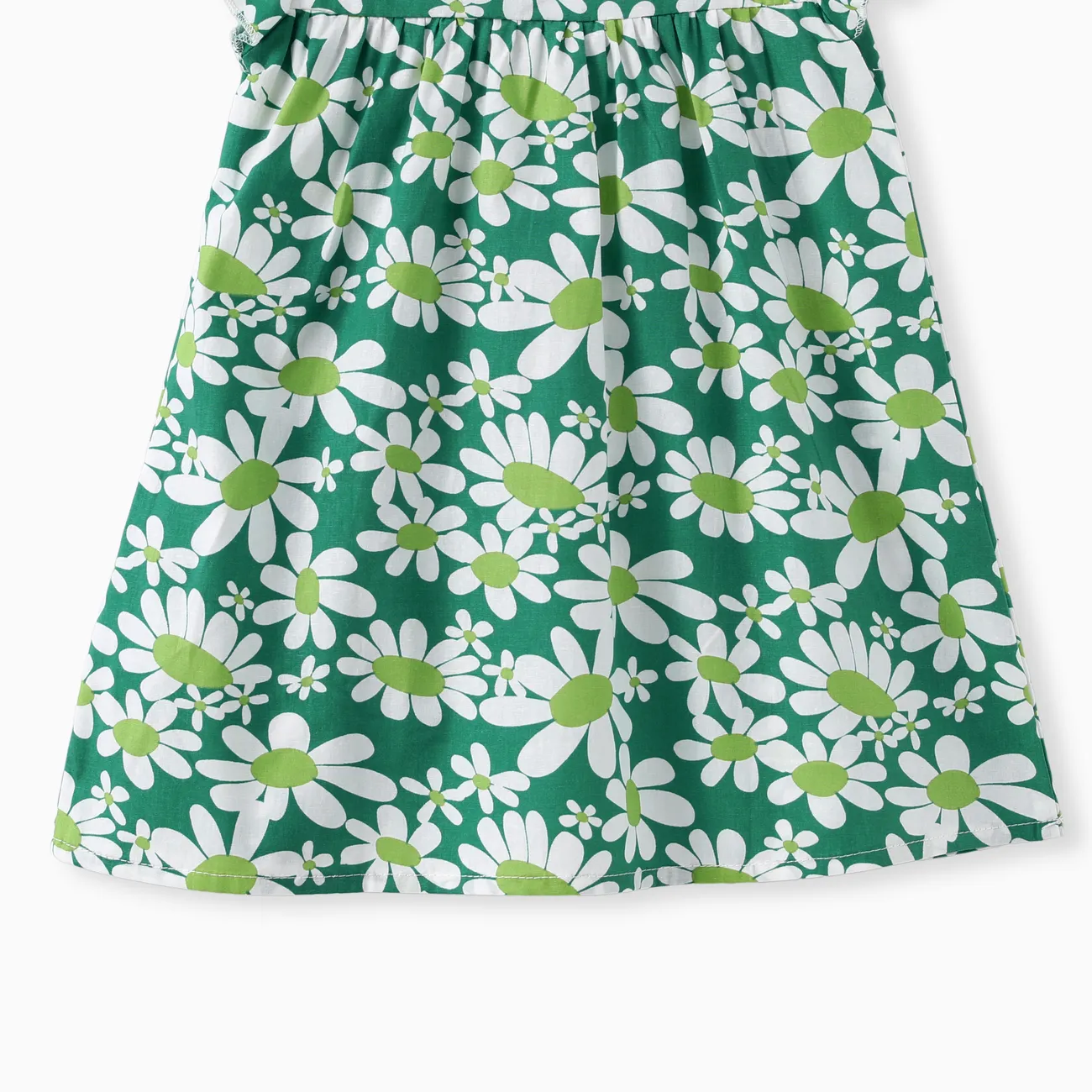 100% Cotton Baby Girl All Over Floral Print Flutter-sleeve Loose-fit Dress Green big image 1